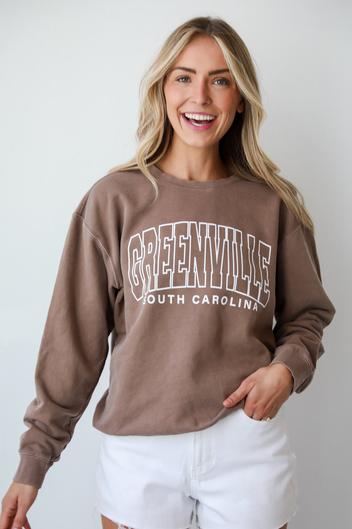 womens Brown Greenville South Carolina Block Letter Sweatshirt