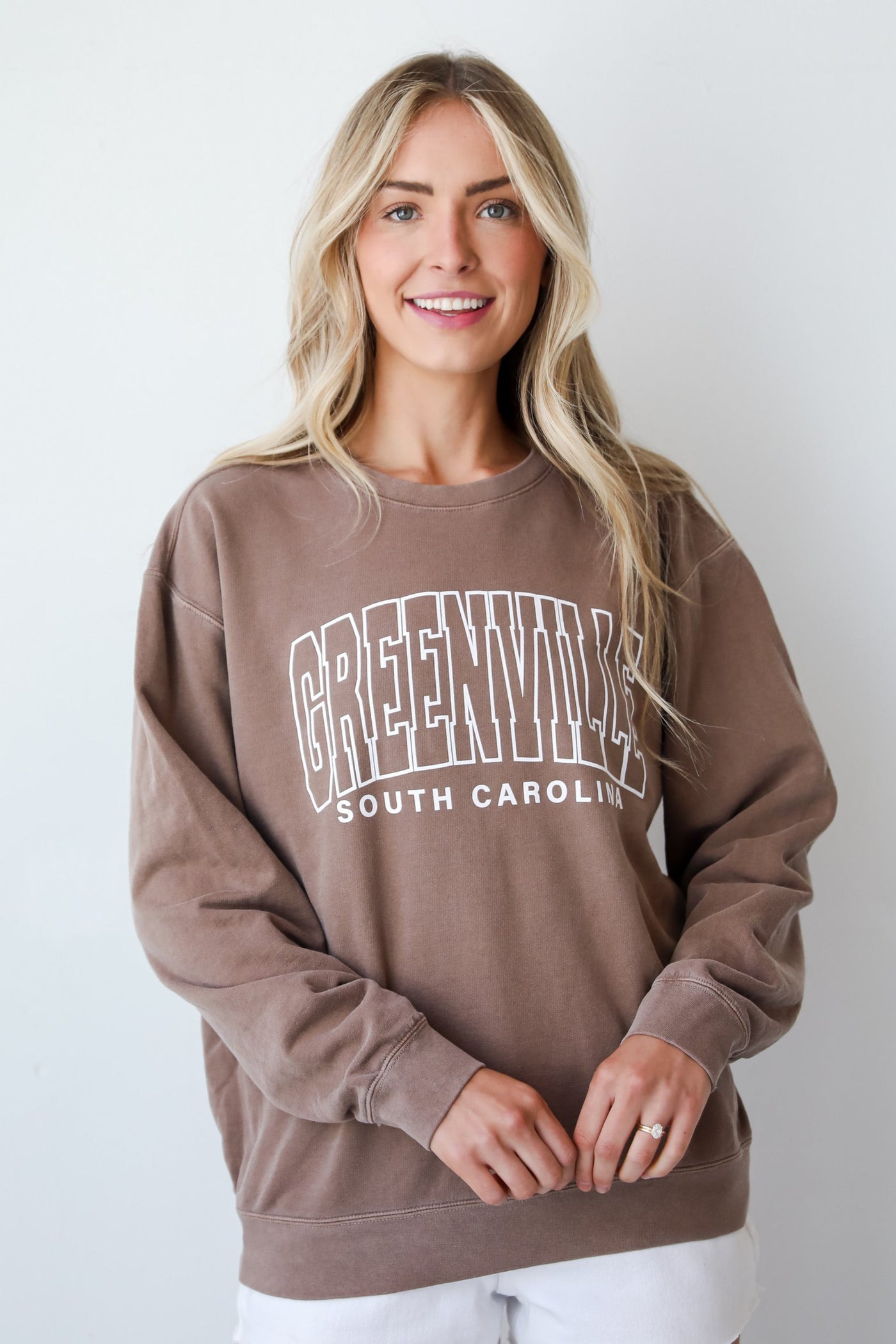 oversized Brown Greenville South Carolina Block Letter Sweatshirt