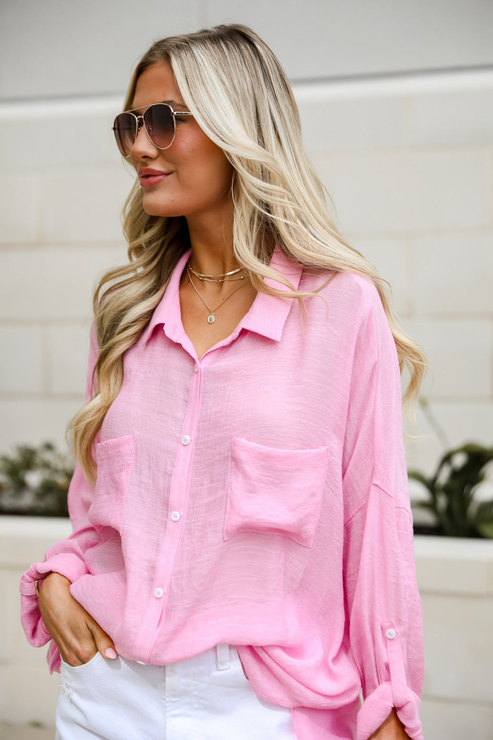 Kelsey Oversized Button-Up Blouse. Cute Women's Top
