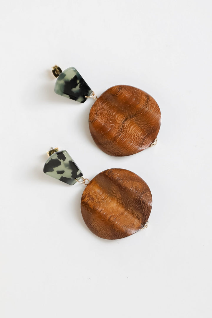 Demi Brown Wooden Circle Drop Earrings