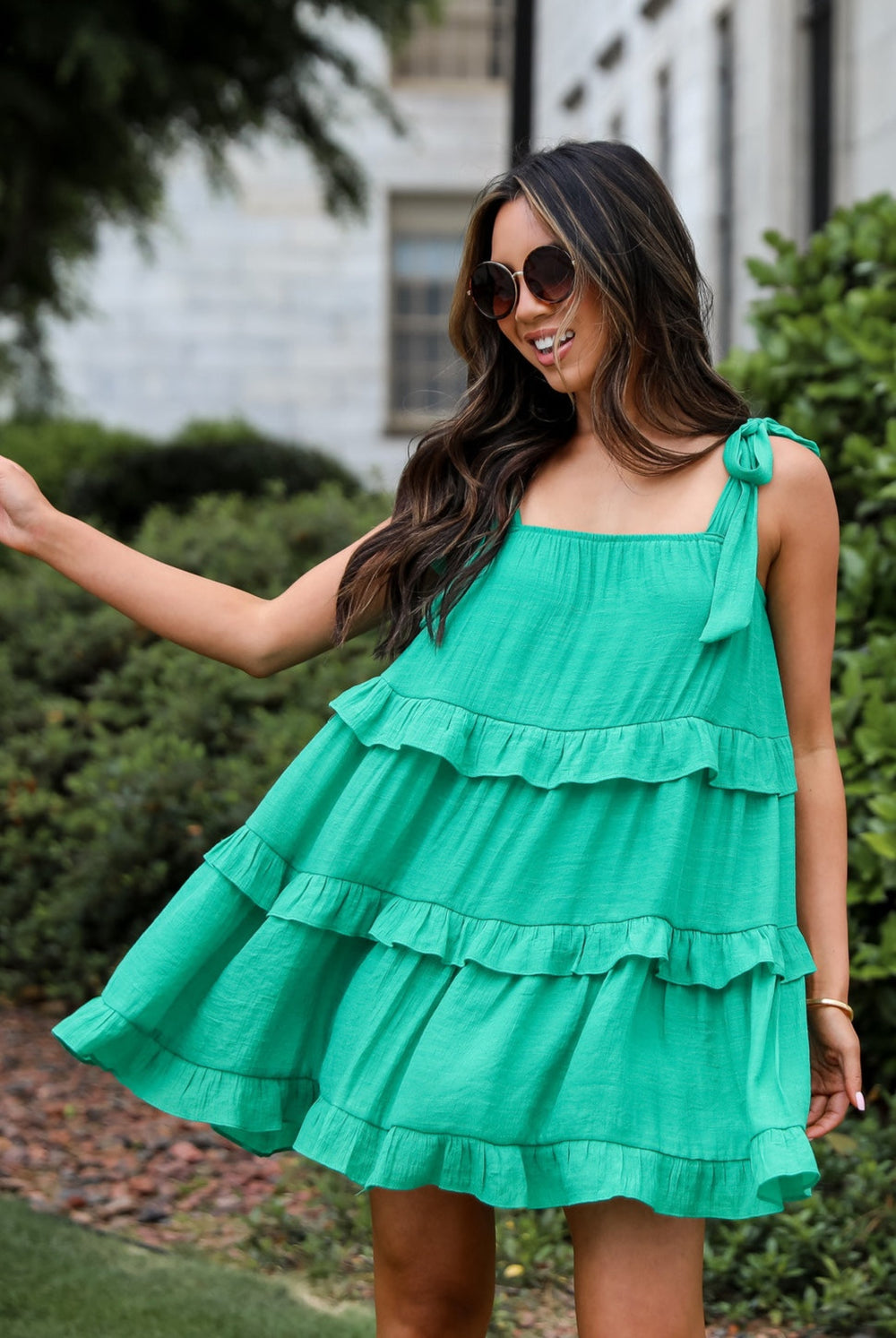 Green Tiered Mini Dress