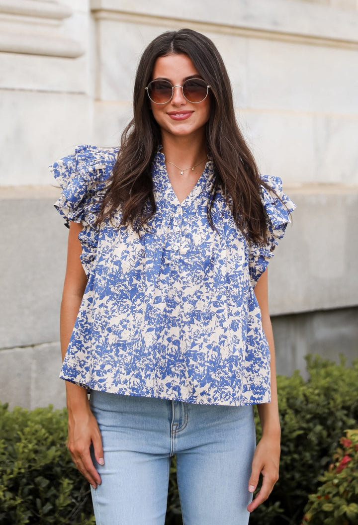 Dainty Ideal Blue Floral Blouse