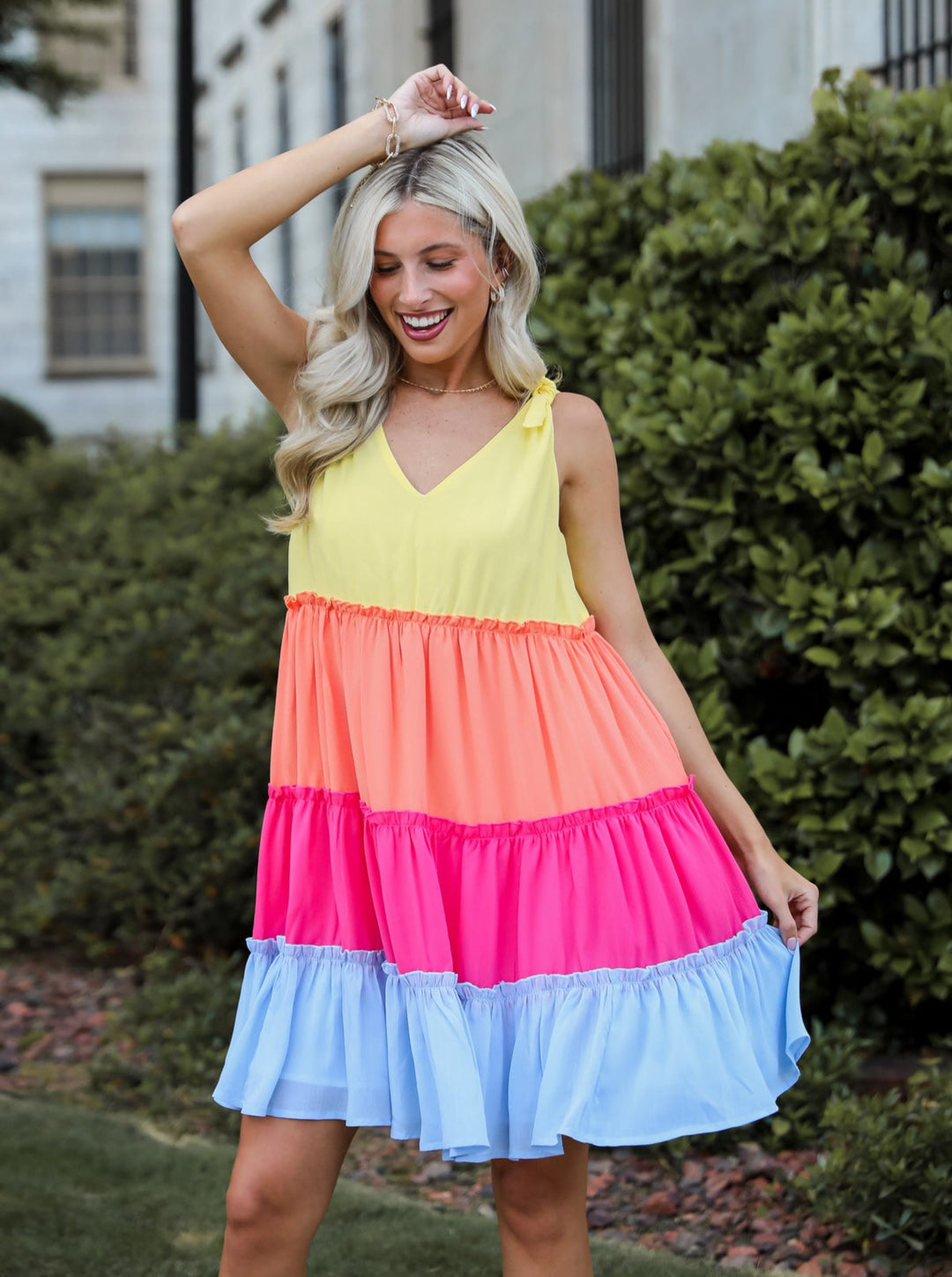 Tiered Color Block Mini Dress