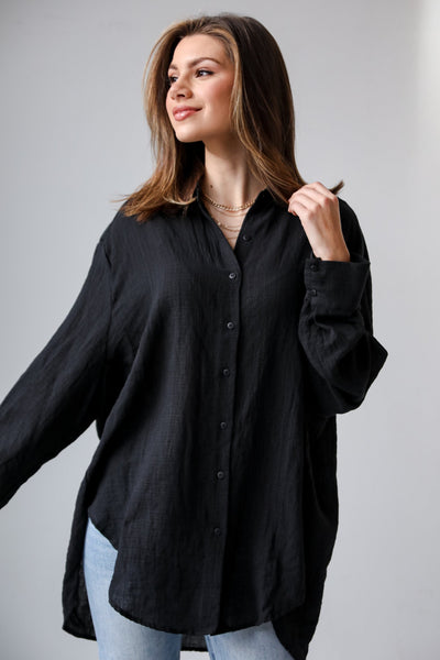 black Oversized Button-Up Blouse