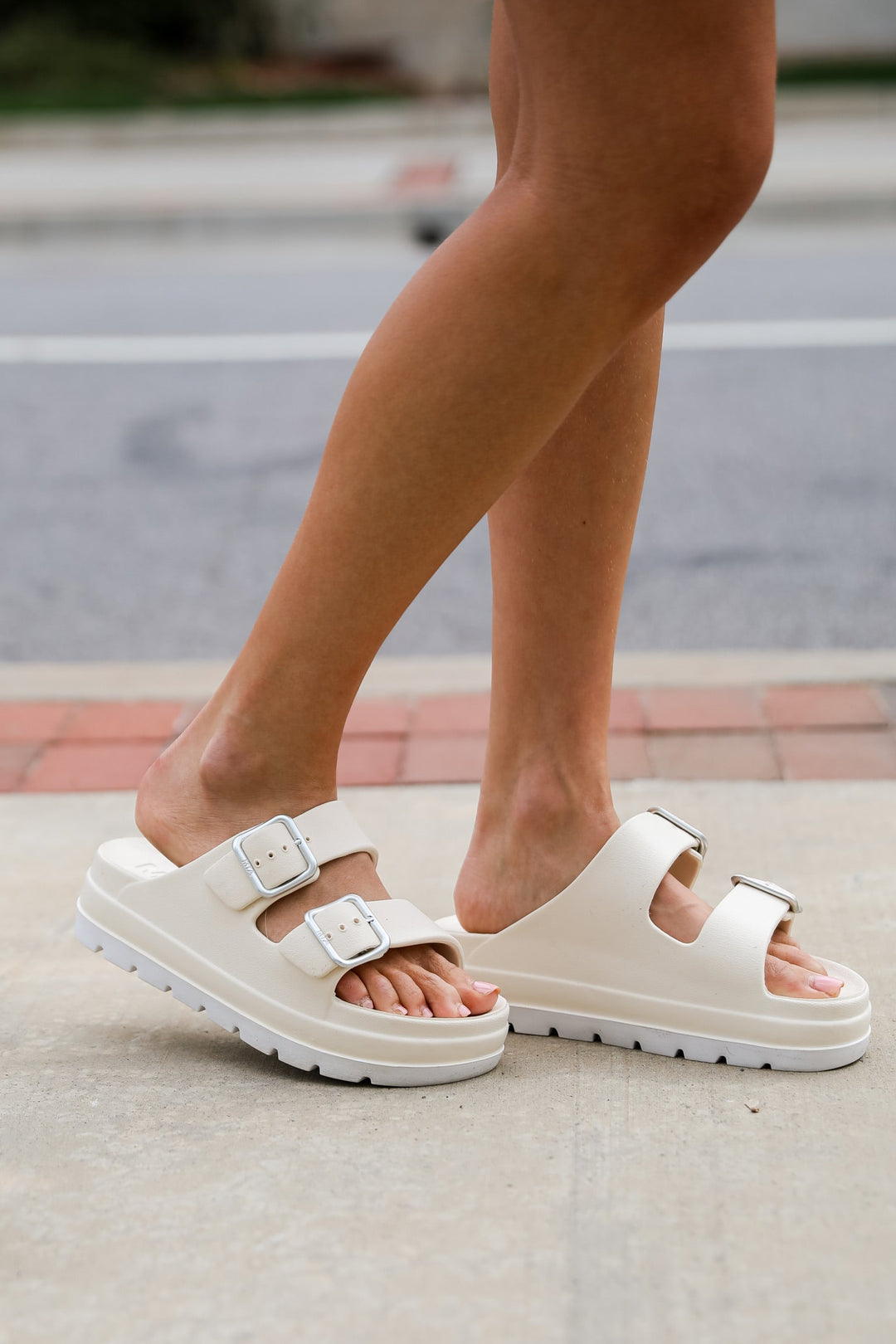 Cream Platform Double Strap Sandals