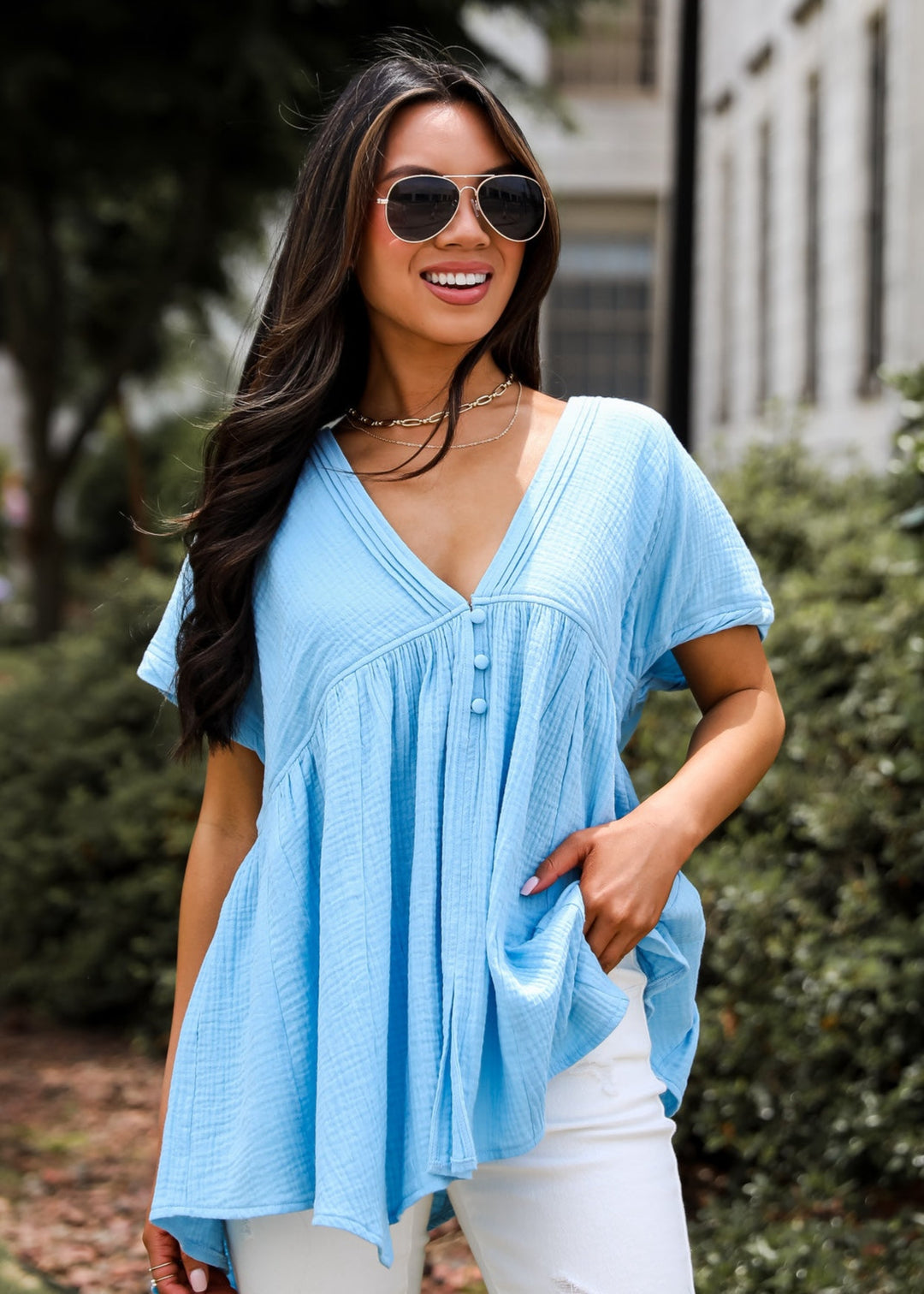 Blissful Icon Light Blue Linen Blouse