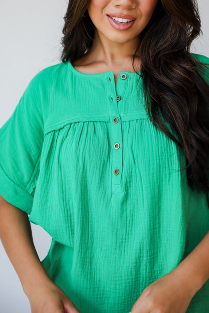 Sensational Instincts Kelly Green Linen Blouse