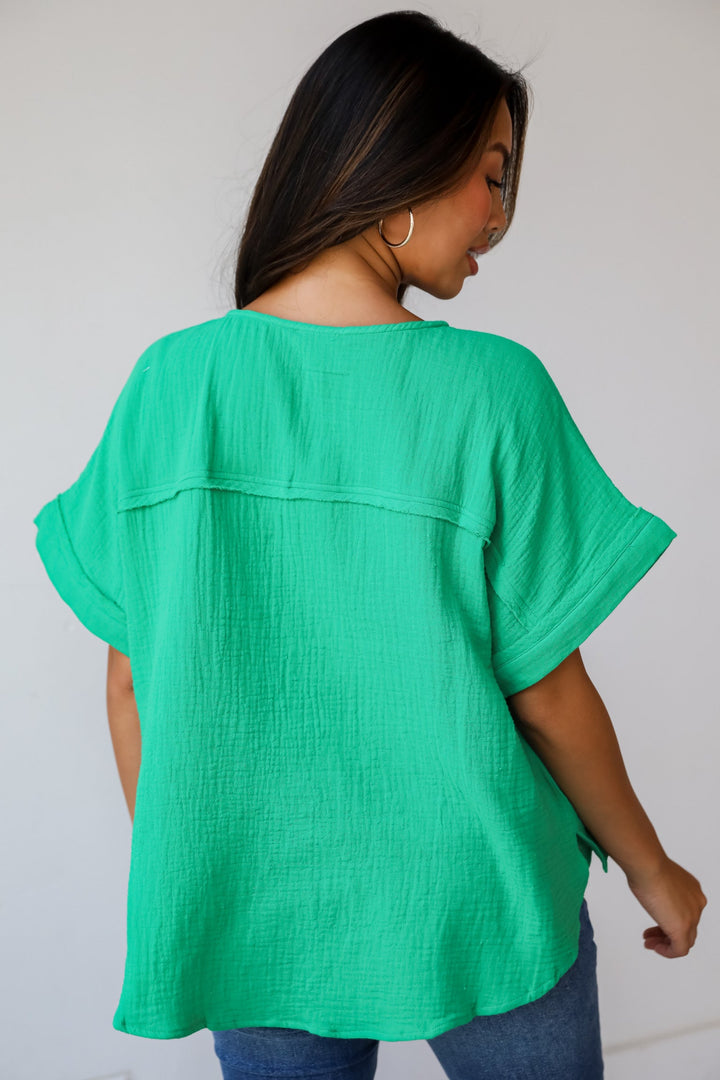 Sensational Instincts Kelly Green Linen Blouse