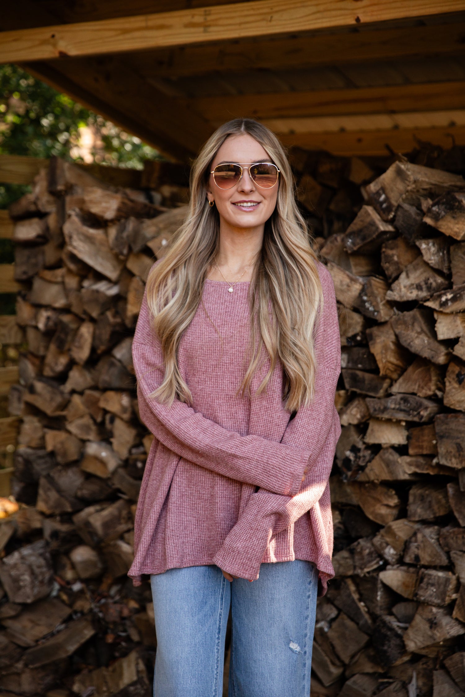 Fireside Flirt Waffle Knit Top - DU DEAL