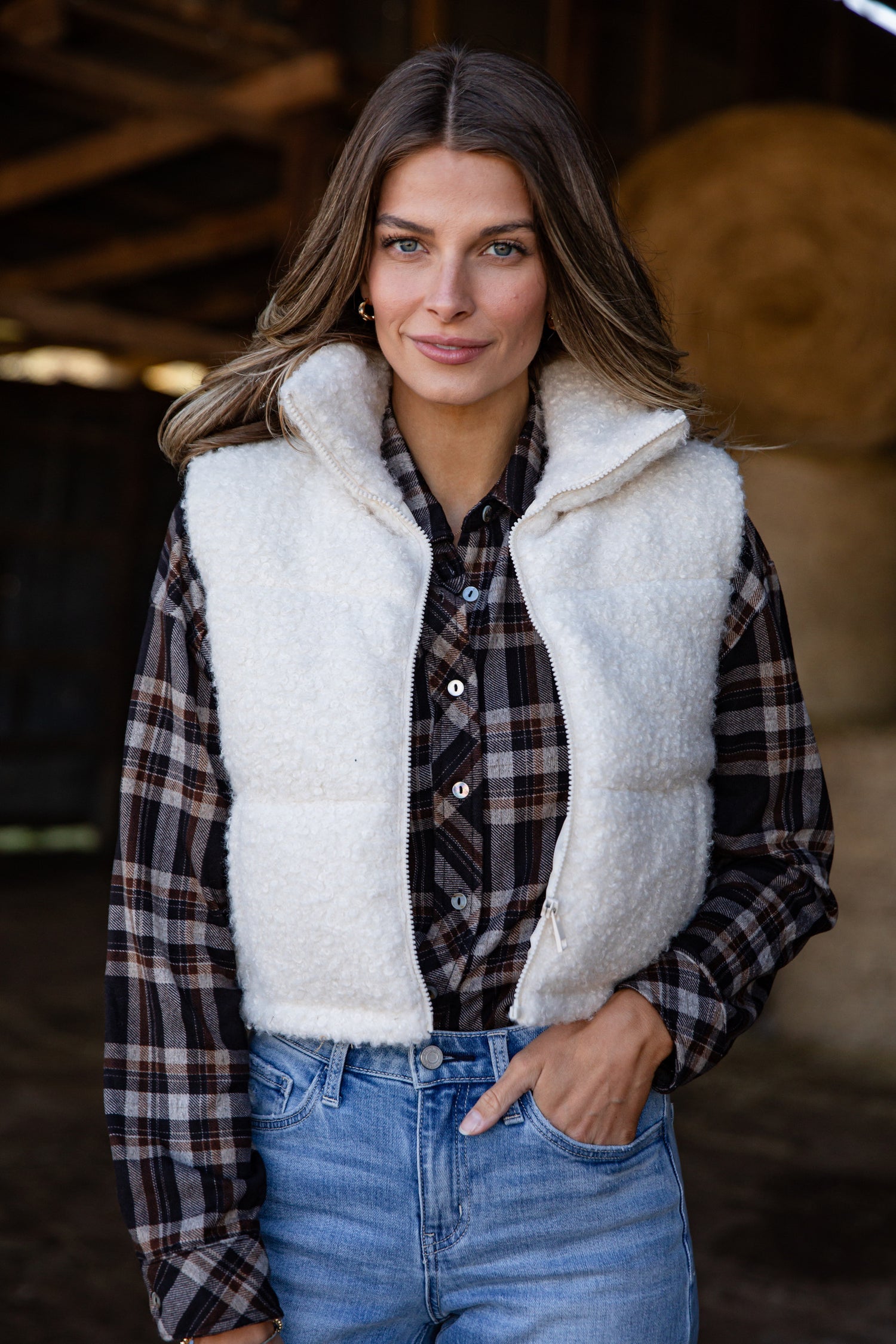 By The Campfire Cream Teddy Puffer Vest