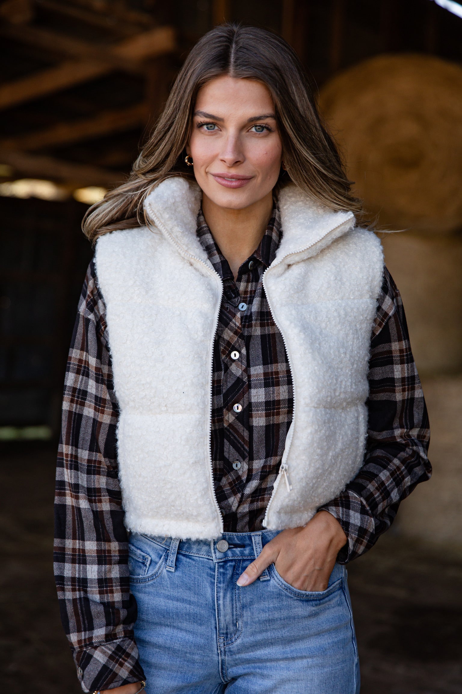 By The Campfire Cream Teddy Puffer Vest