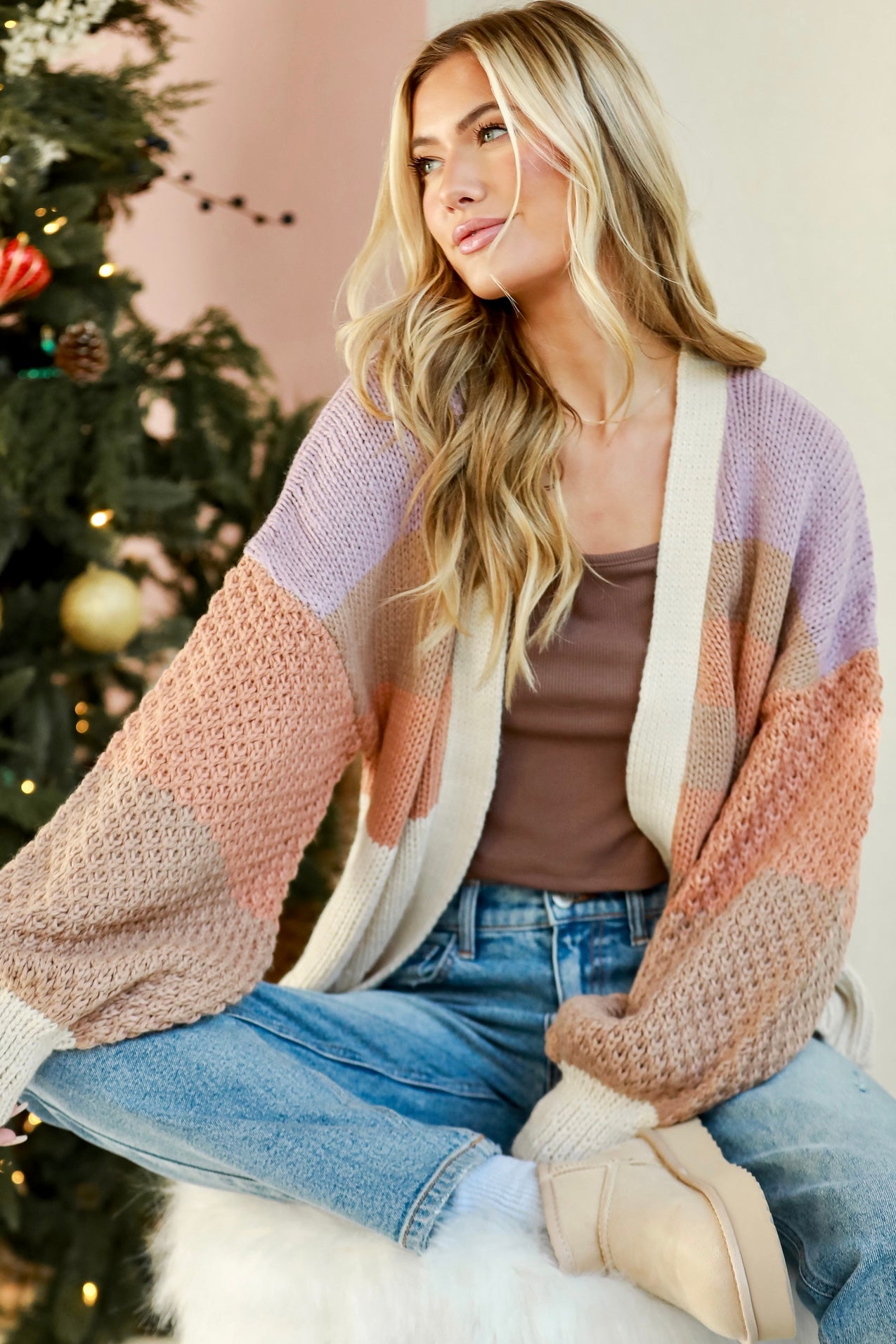 Cozy Warmth Color Block Oversized Sweater Cardigan - DOORBUSTER
