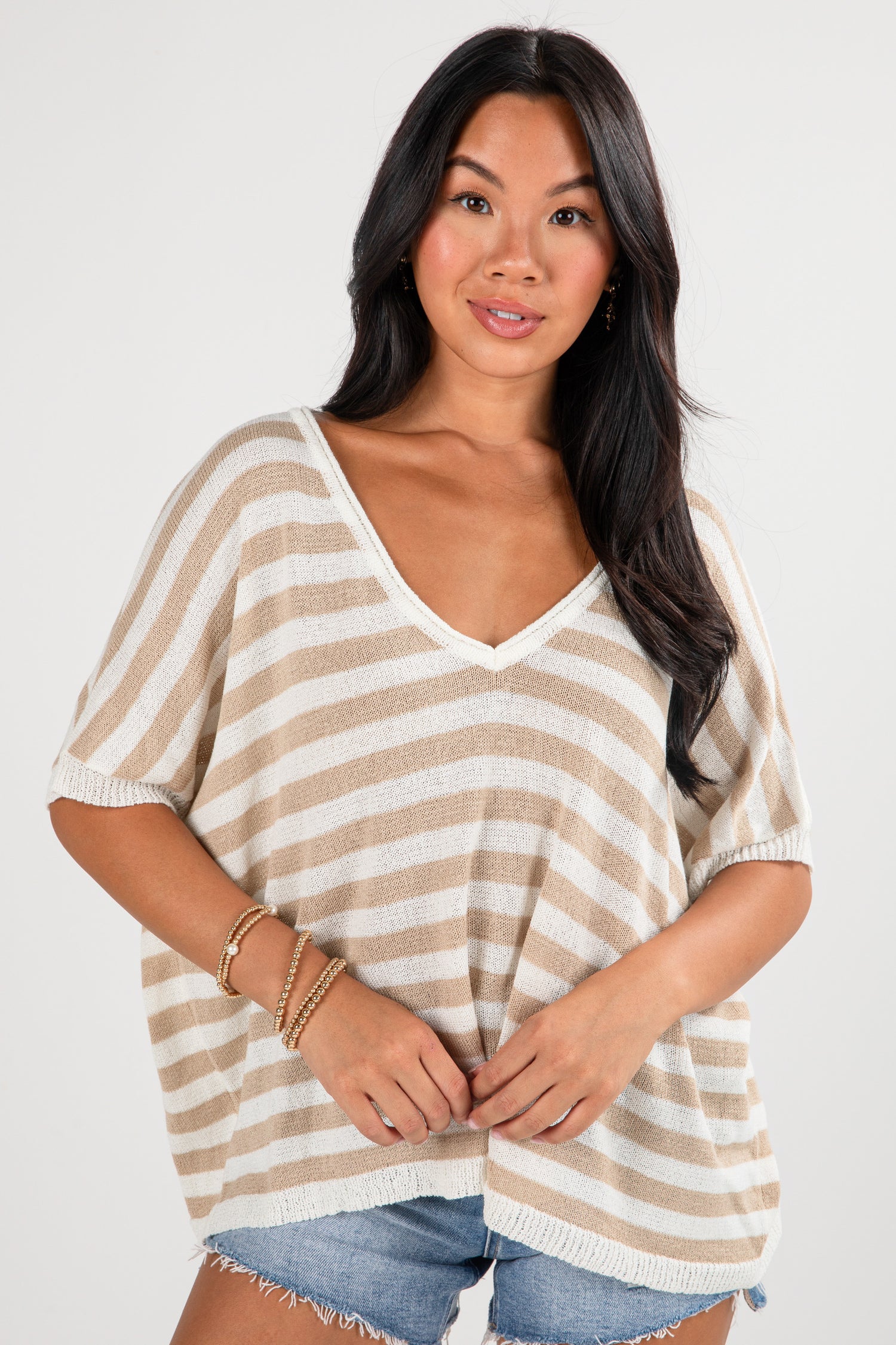 FINAL SALE - Crowd Pleaser Ivory Striped Knit Top