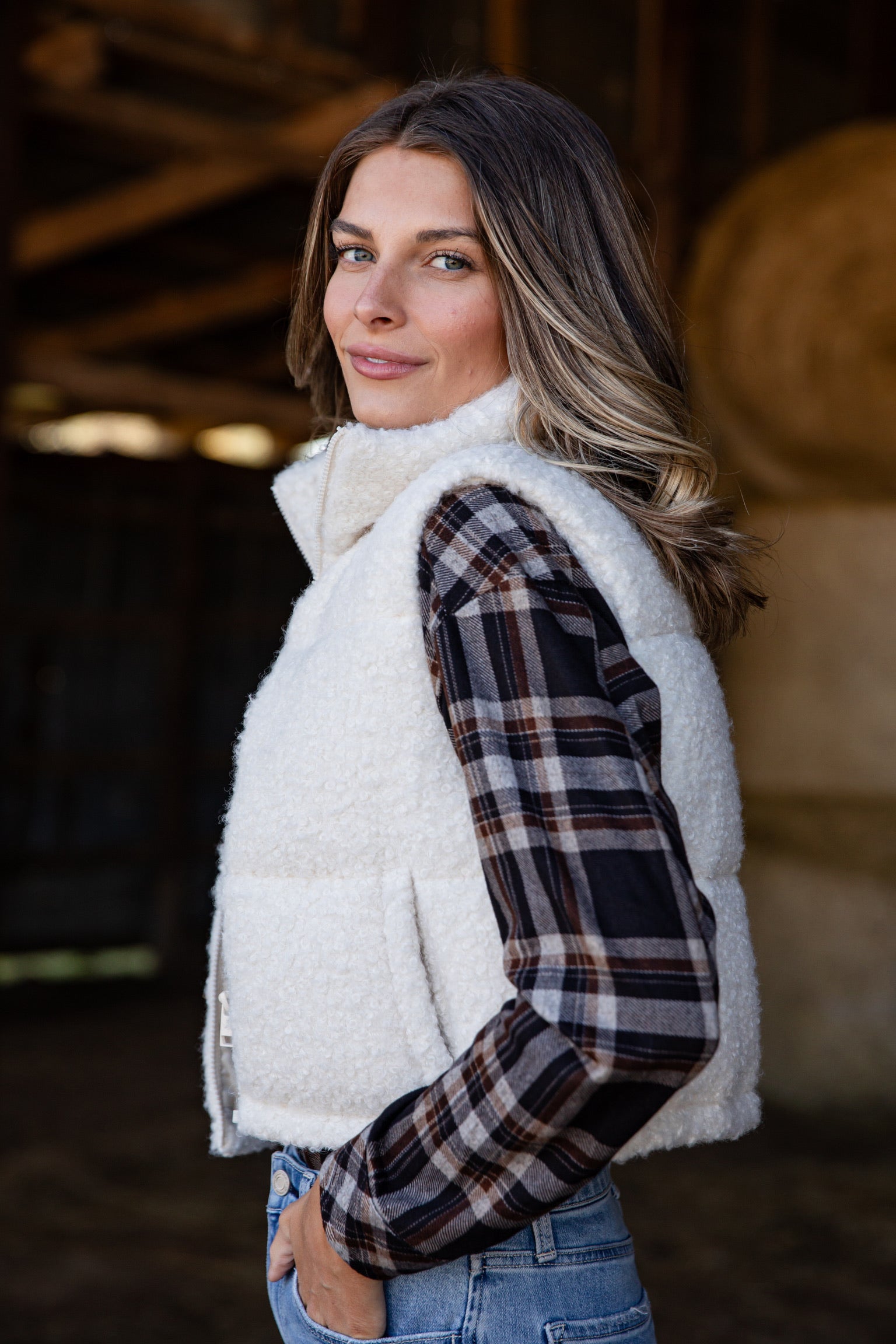 By The Campfire Cream Teddy Puffer Vest