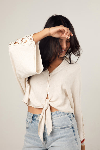 All The Better Natural Linen Button-Up Blouse