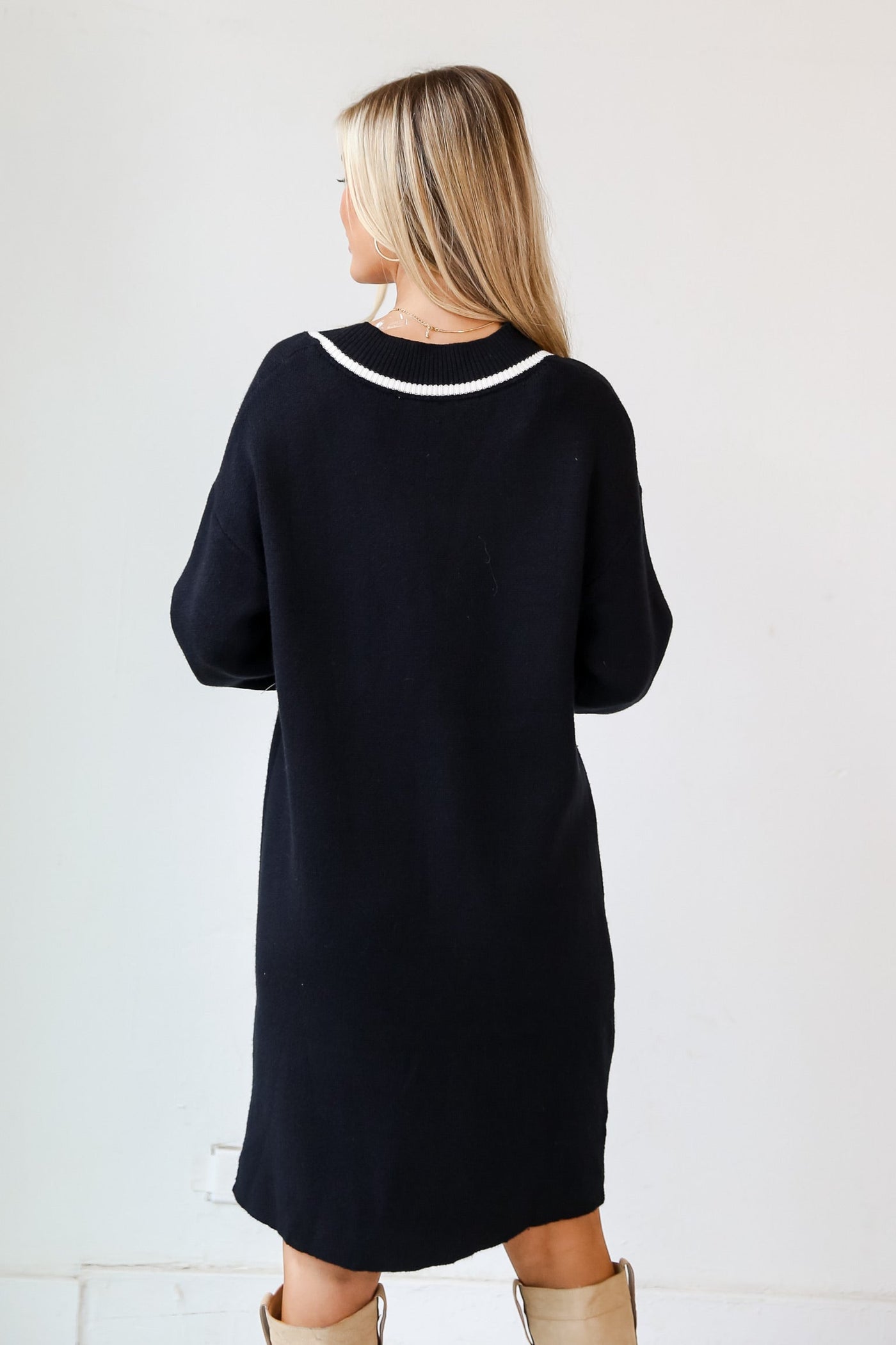 Black Mini Sweater Dress back view