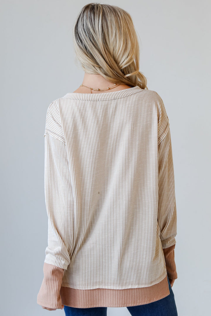 Taupe Striped Ribbed Knit Top back view