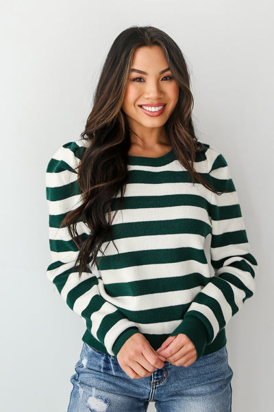 Hunter Green Striped Sweater front view