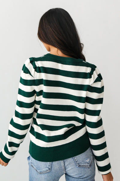 Hunter Green Striped Sweater back view