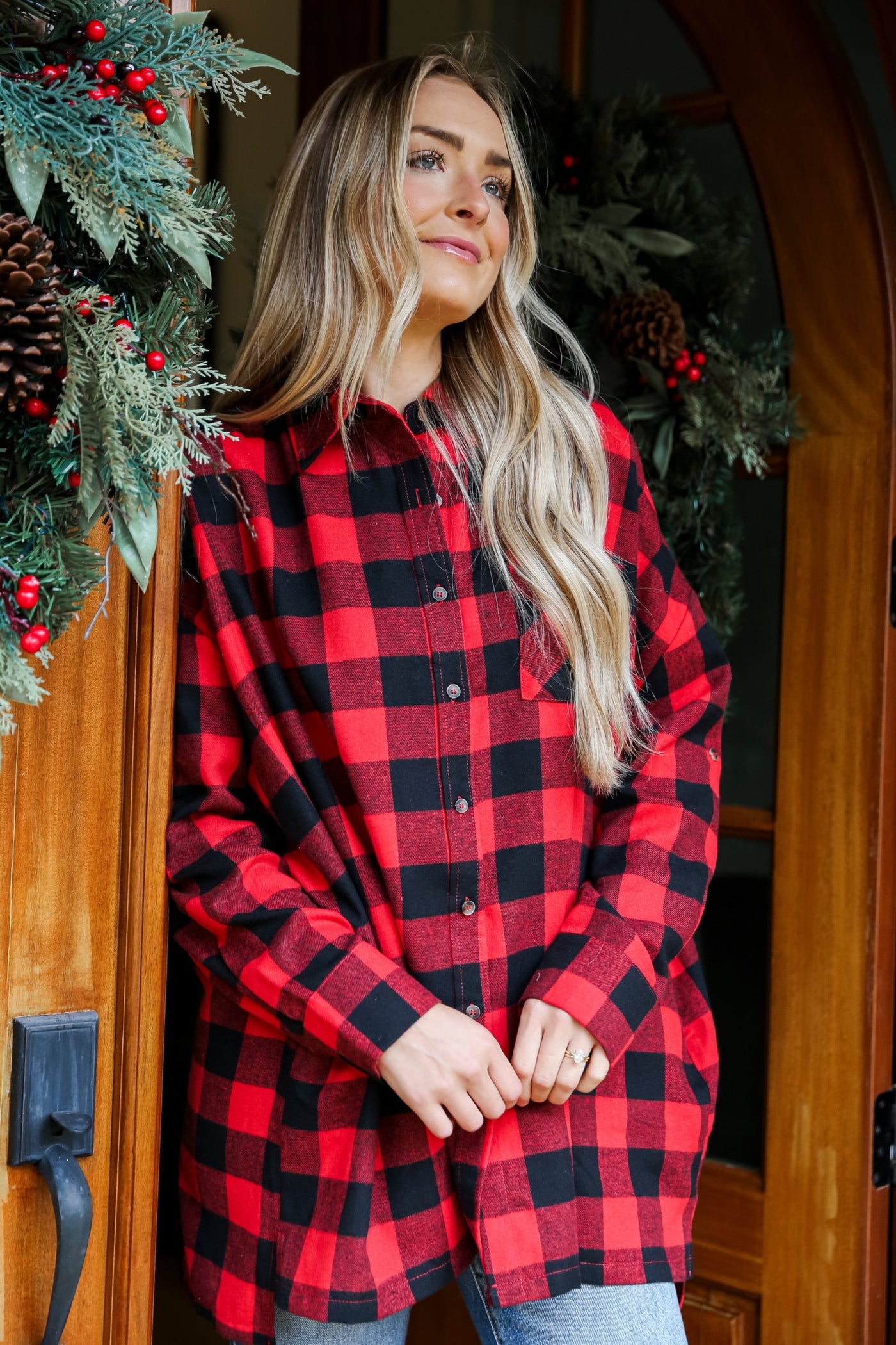 red Buffalo Check Plaid Oversized Flannel
