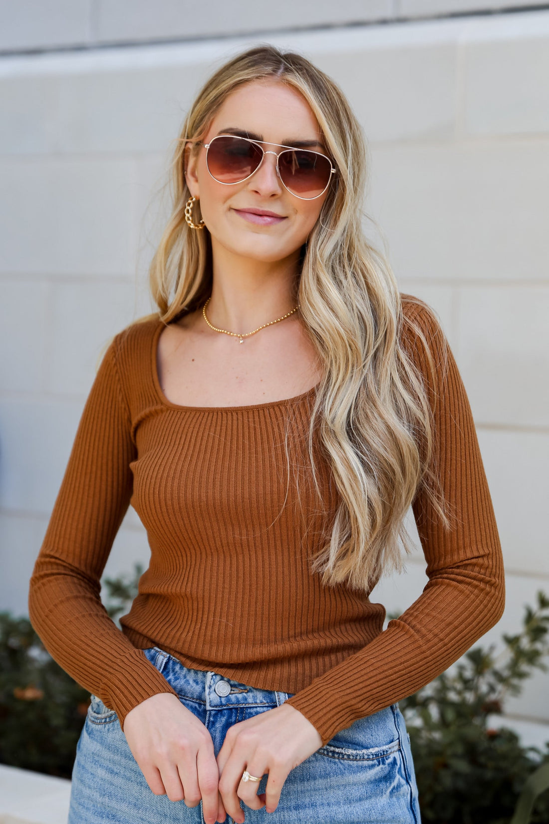 Camel Ribbed Knit Top