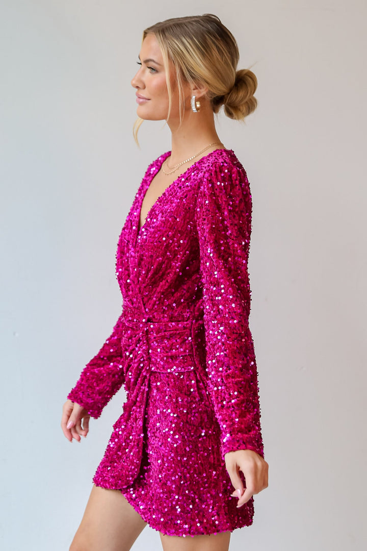 pink Velvet Sequin Mini Dress side view