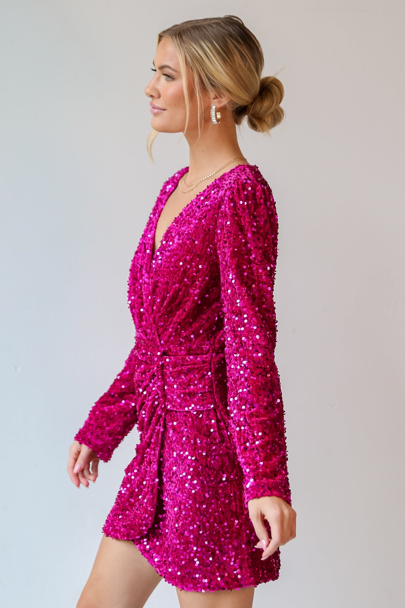 pink Velvet Sequin Mini Dress side view