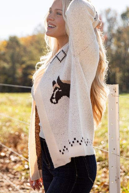 Countryside Ivory Horse Sweater Cardigan