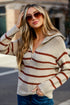 Taupe Striped Collared Sweater