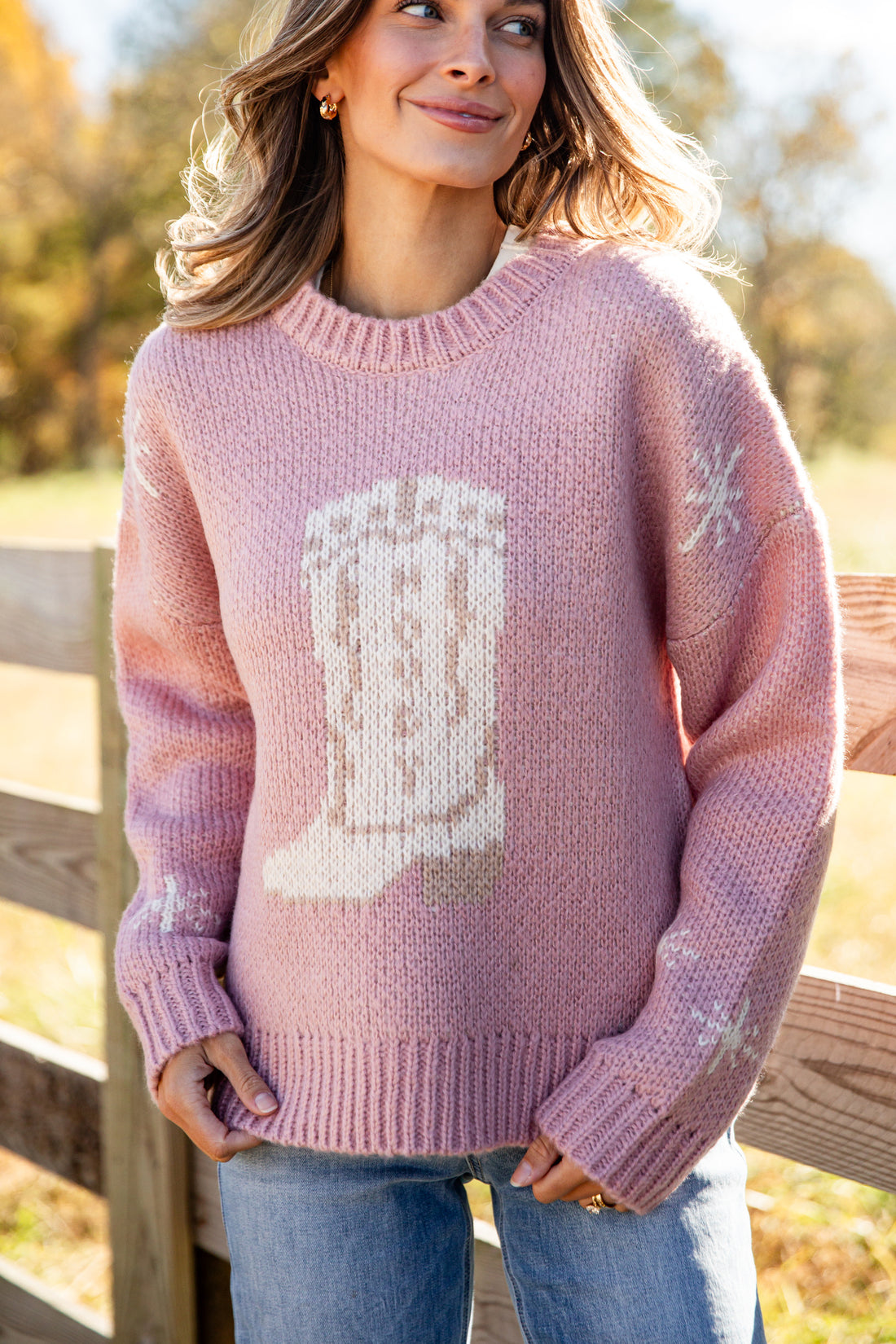 Picking Sides Blush Cowboy Boot Sweater