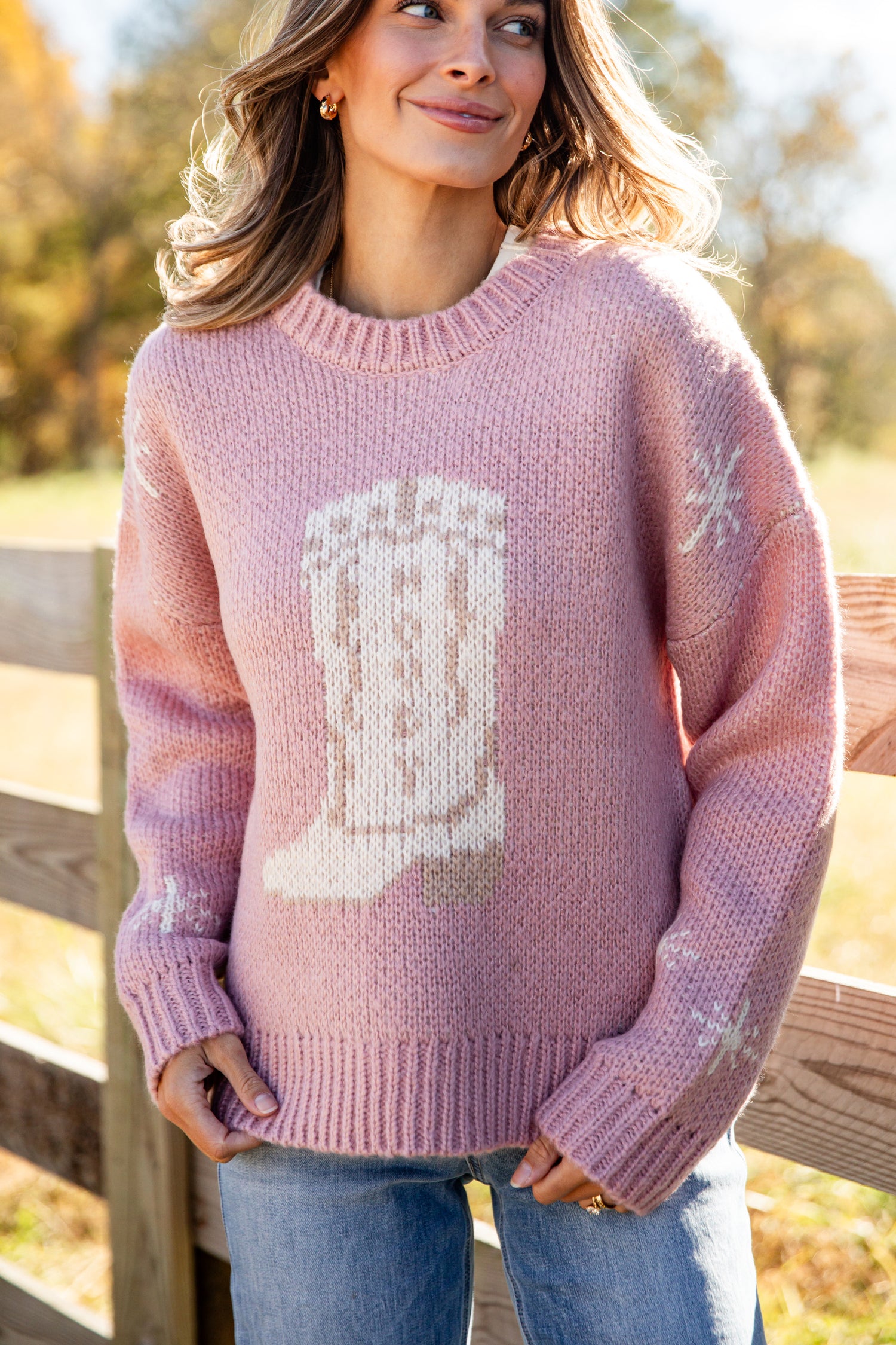 Picking Sides Blush Cowboy Boot Sweater