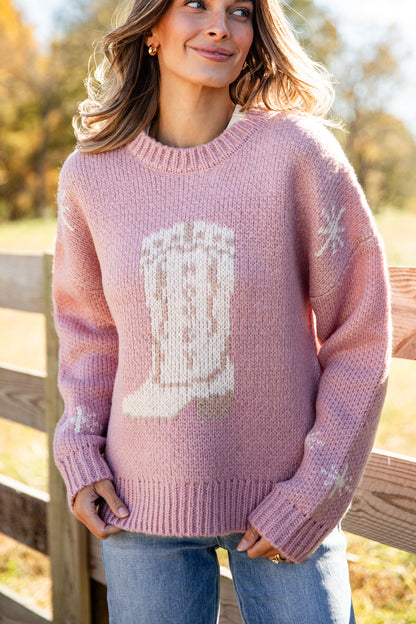 Picking Sides Blush Cowboy Boot Sweater