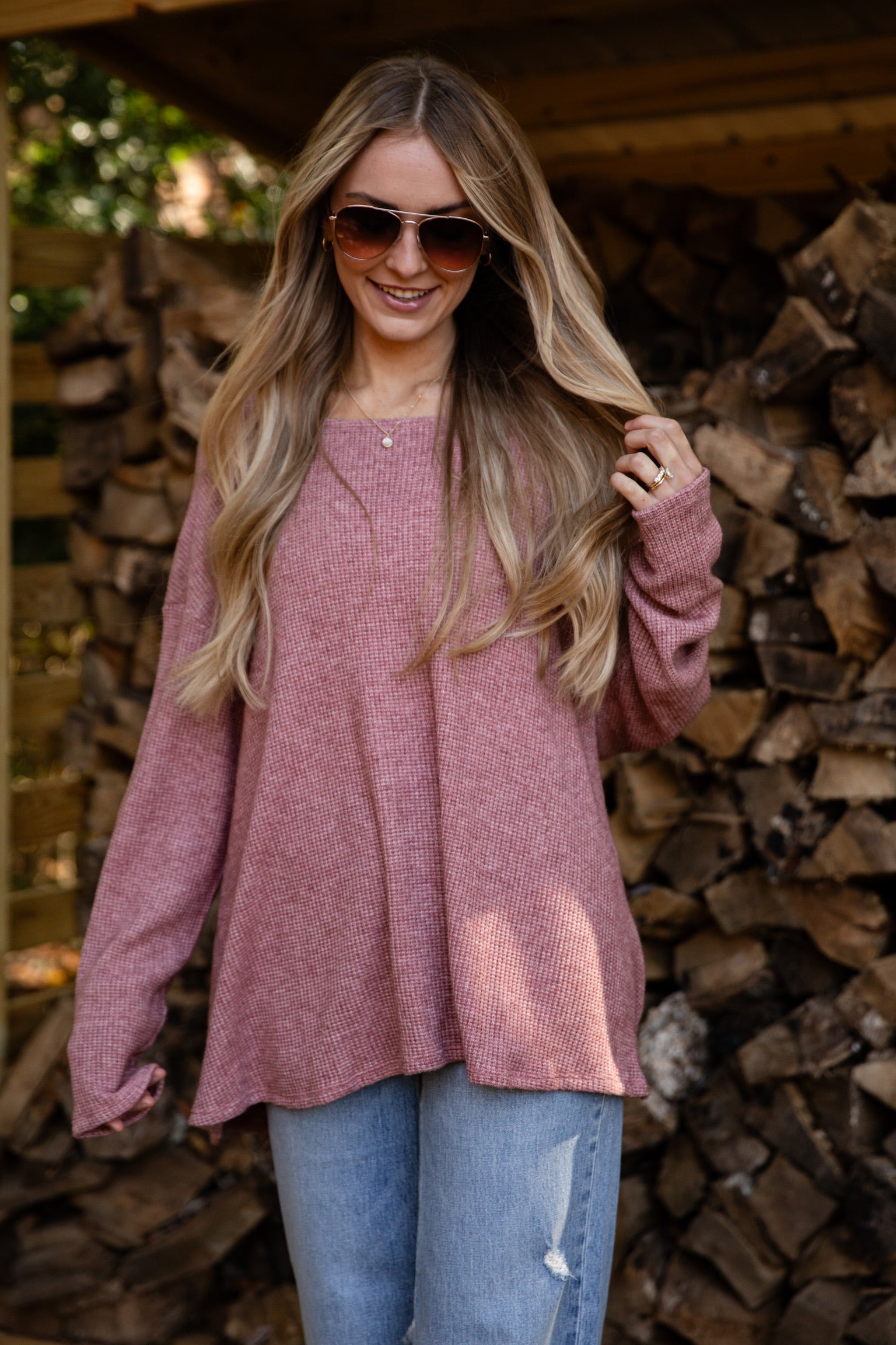 Fireside Flirt Waffle Knit Top - DU DEAL