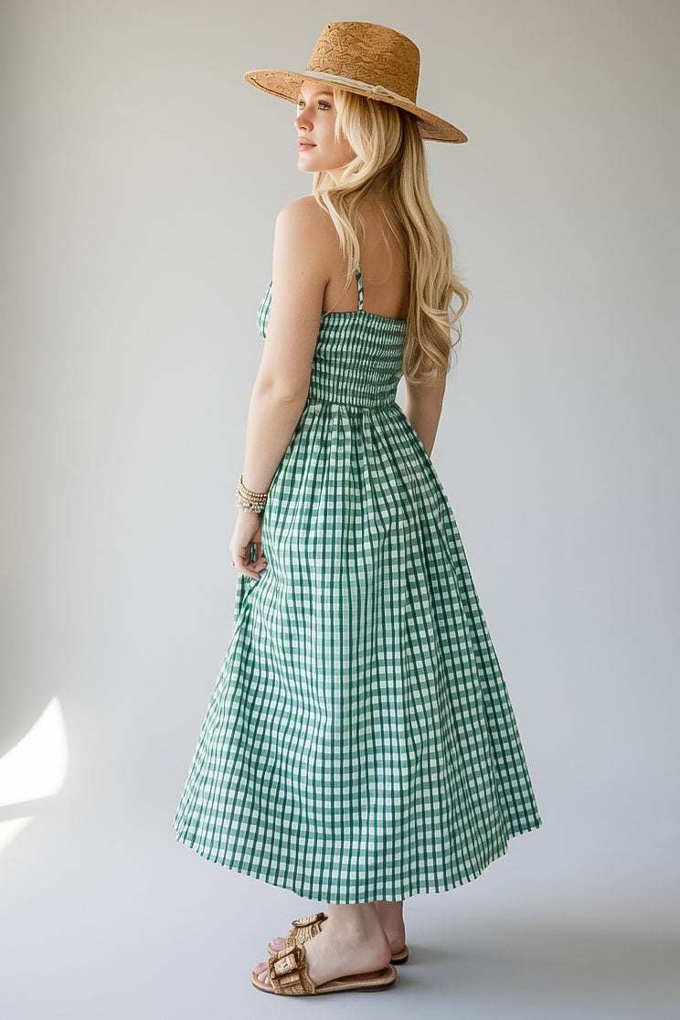 Just Imagine Green Gingham Midi Dress | Trendy Women's Dress