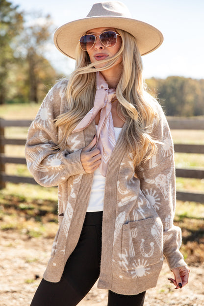 Wish I Could Go Taupe Western Sweater Cardigan