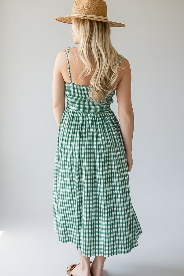 Just Imagine Green Gingham Midi Dress | Trendy Women's Dress
