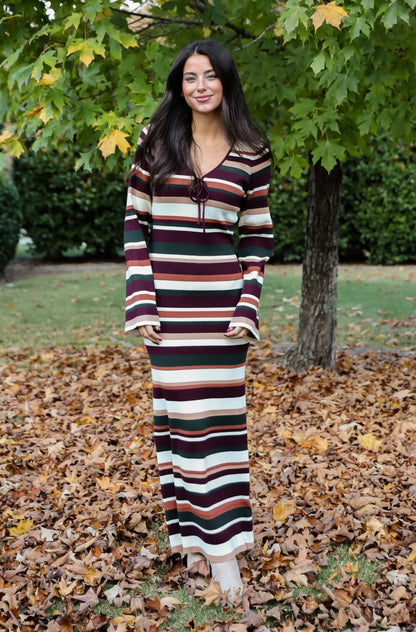 Comforting Cuteness Multi Striped Knit Maxi Dress