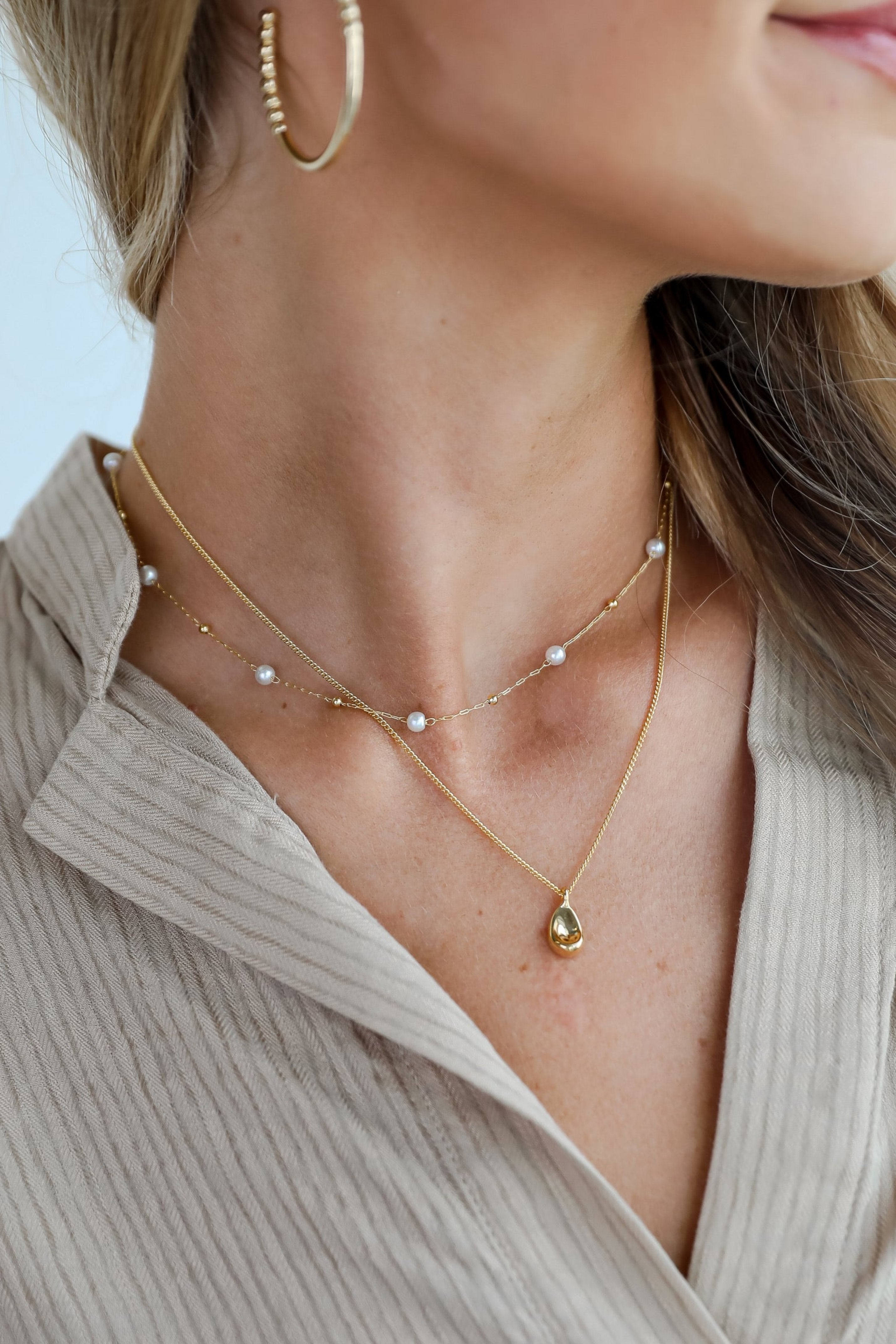 Meghan Gold Pearl Layered Chain Necklace