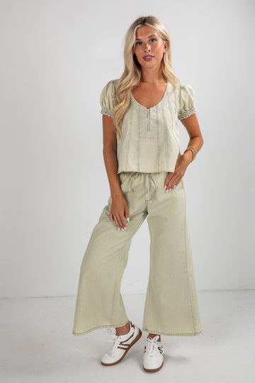 Drew String Waist Pants - Sage