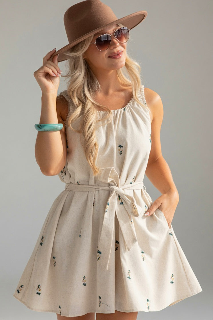 Amber Fields Natural Floral Mini Dress