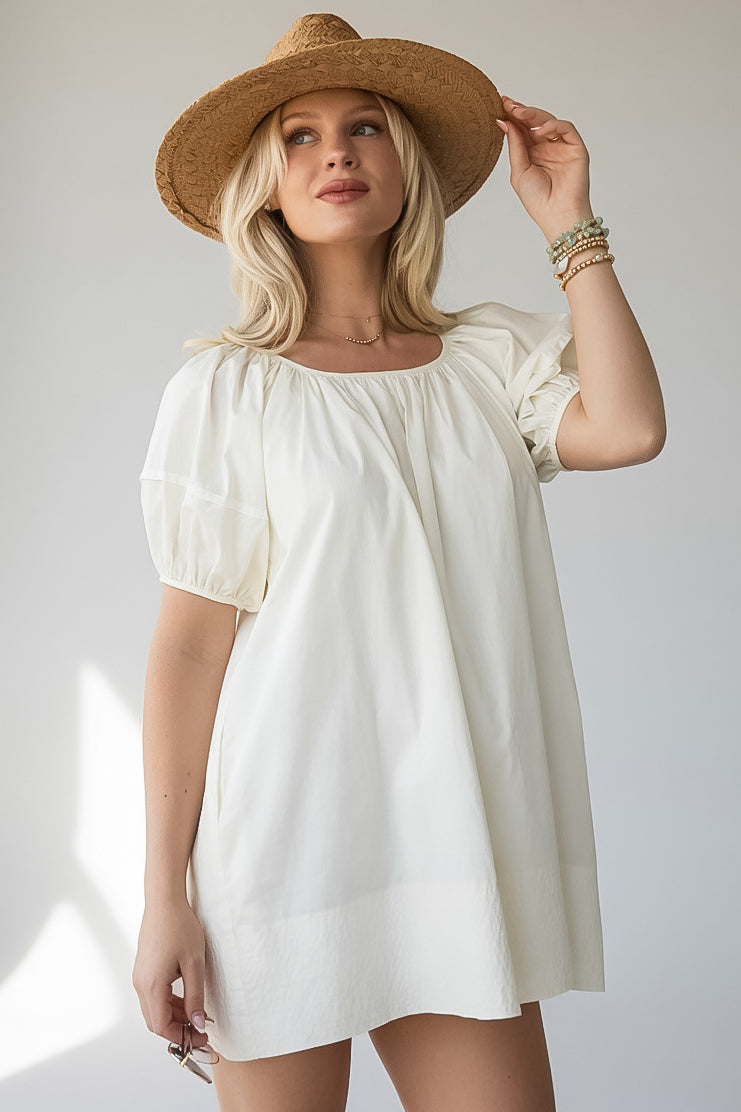 Trendy Cream Puff Sleeve Mini Dress | Cute Women's Dress