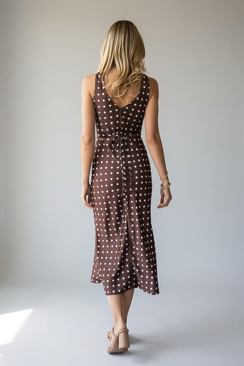 Trendy Brown Polka Dot Midi Dress | Cute Women's Dresses