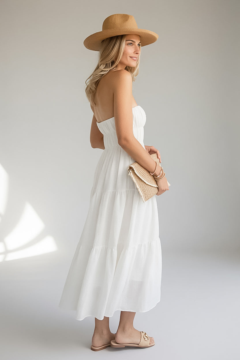 White Strapless Maxi Dress | Trendy Women's Dresses