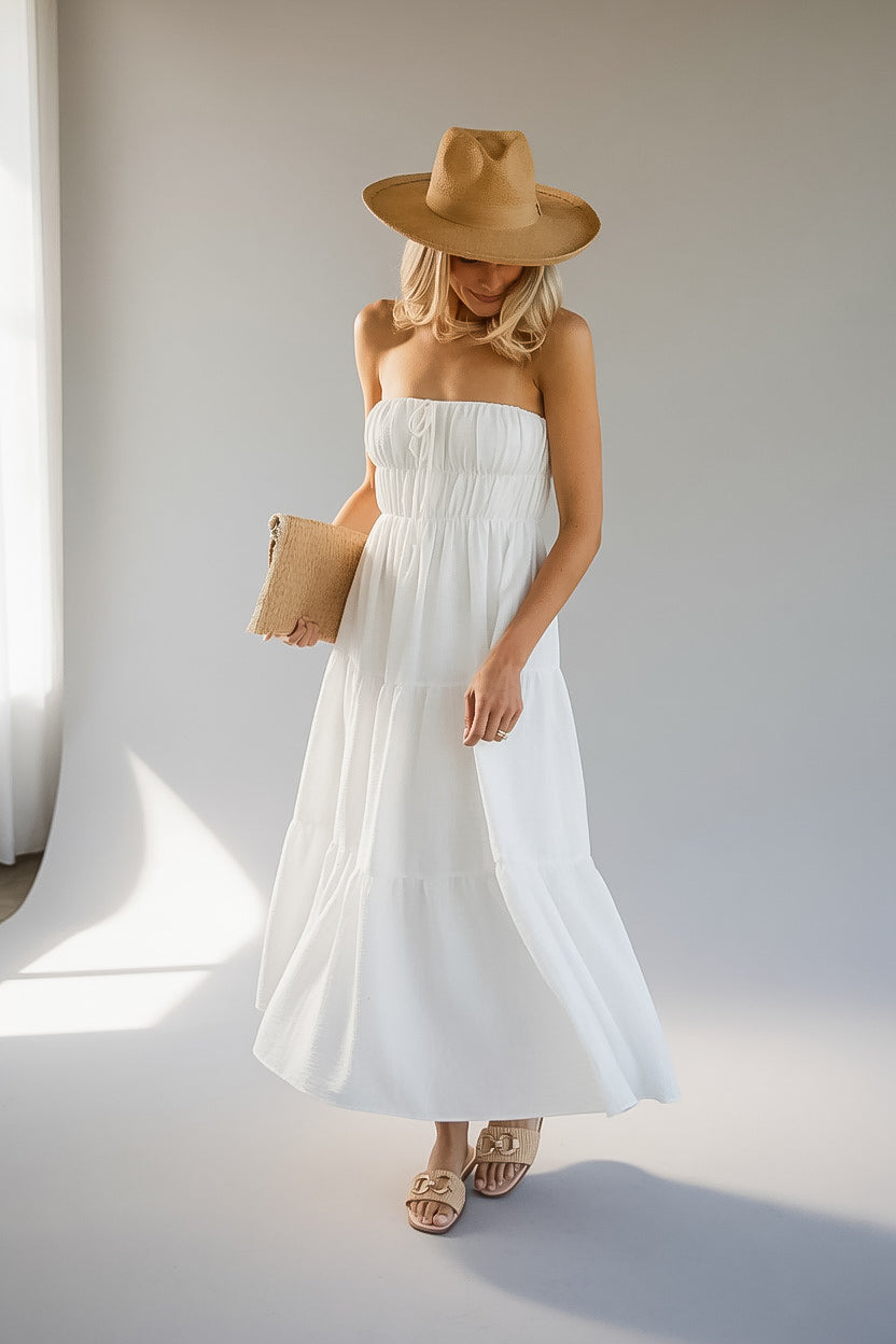 White Strapless Maxi Dress | Trendy Women's Dresses