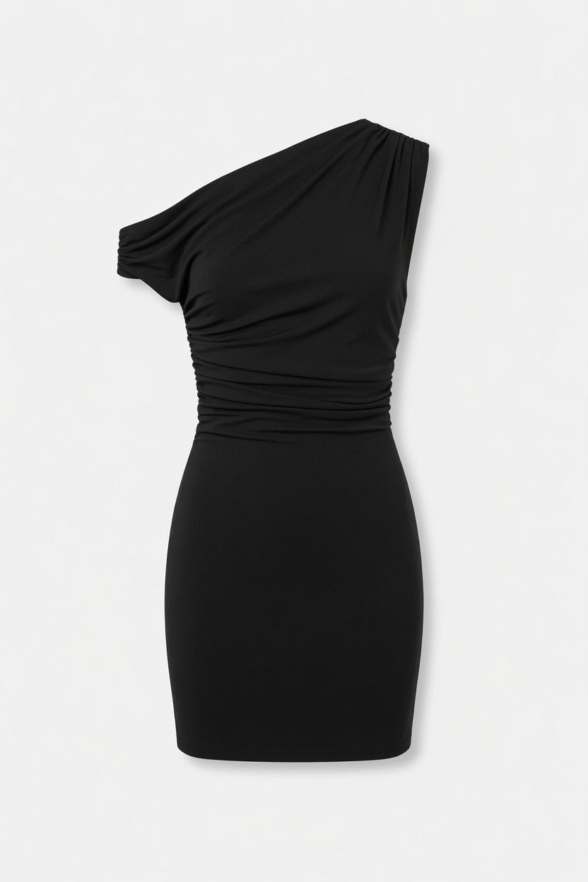 one shoulder mini dress black Norma Kamali covered stretch velvet * Closure Asymmetric Strap Ruched Mini Bodycon