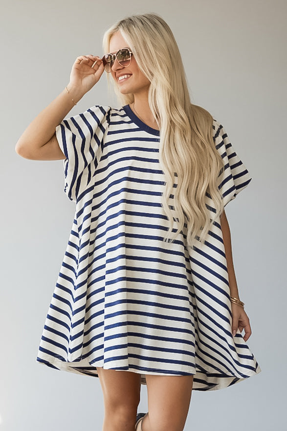 Striped Puff Sleeve Mini Dress | Trendy Women's Dresses