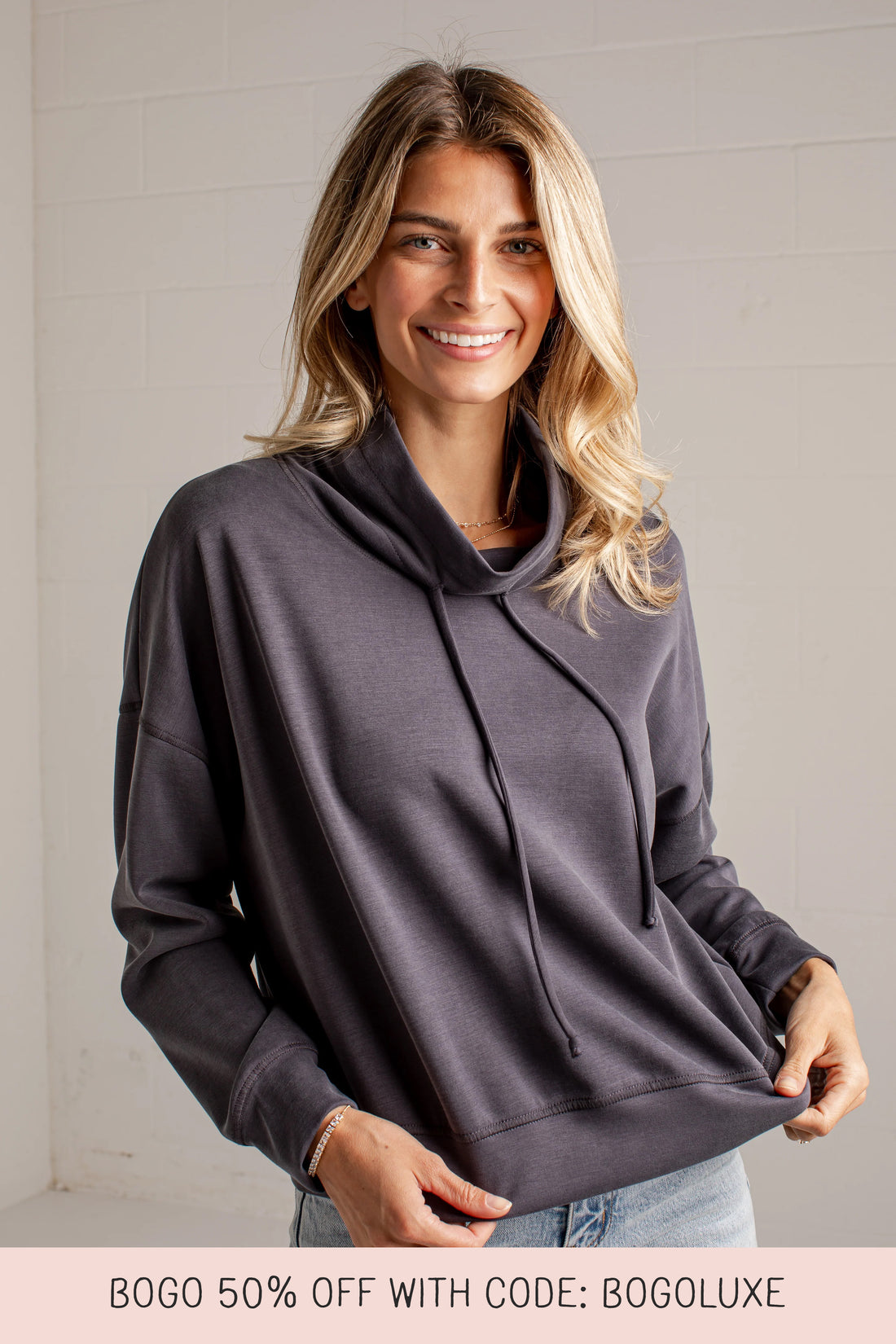 On My Way Charcoal Mock Neck Pullover