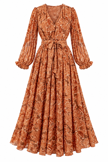 Amber Afternoon Printed Camel Maxi Dress