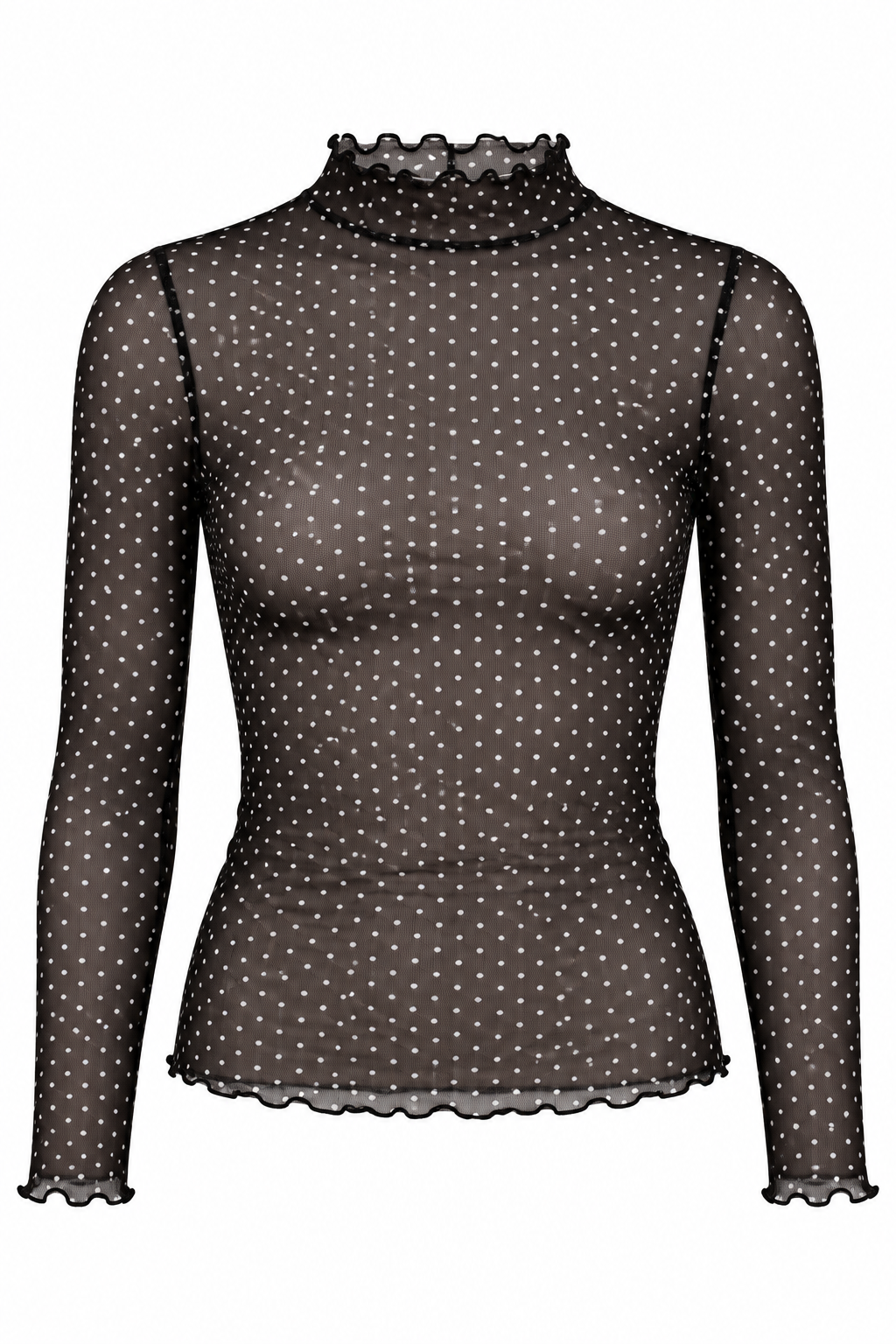 Charmed By You Polka Dot Mock Neck Mesh Top