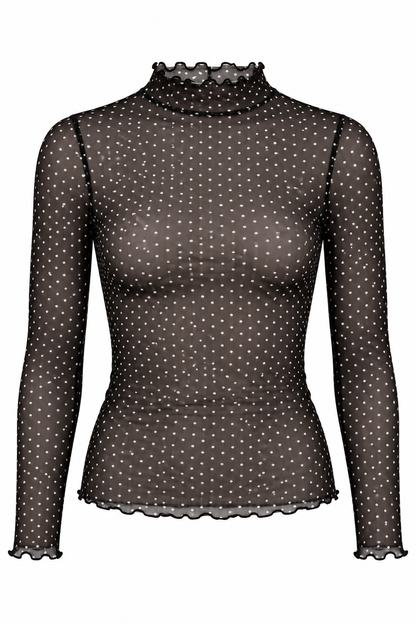 Charmed By You Polka Dot Mock Neck Mesh Top